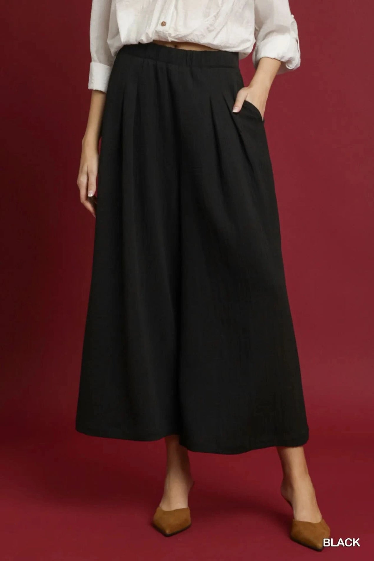 Umgee Elastic Waist Wide Leg Pants - SwagglyLife Home & Fashion